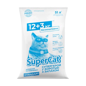 Наповнювач SuperCat стандарт, 12+3кг в економічному пакуванні (синій) 5159 фото